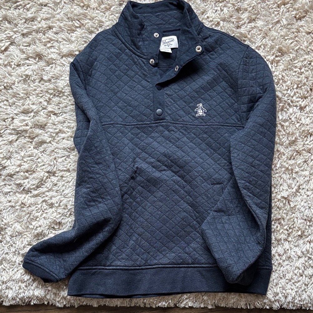 Quilted Blue Penguin Pullover Sweatshirt